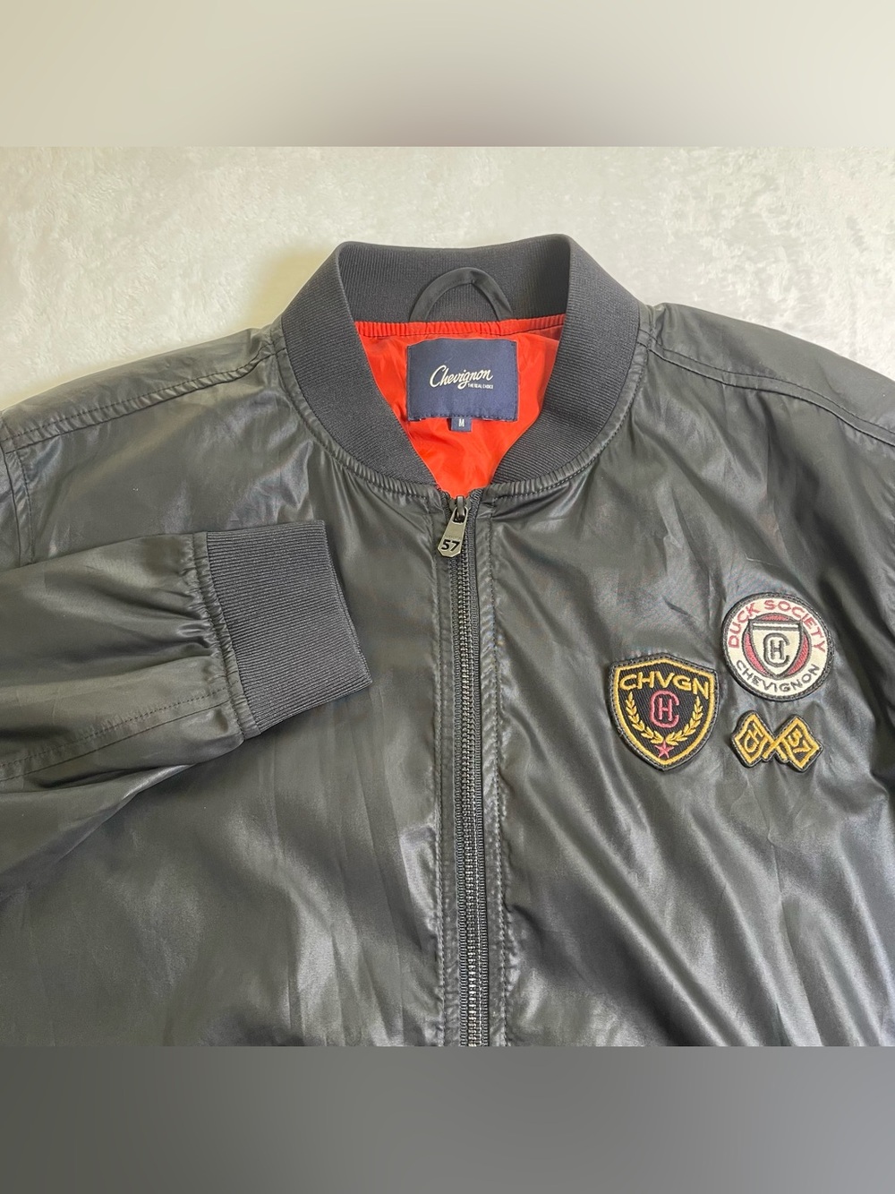Chevignon Men's Black Patch Bomber Jacket Full Zip Lightweight Size M